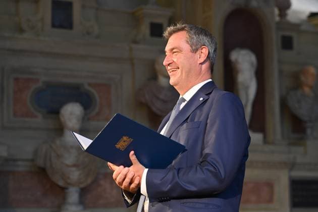 Markus SOEDER State Premier of Bavaria and CSU Chairman, laughing,laughing,laughing,optimistic,good-humored, single picture,cropped single motif,half figure,half figure Award of the Bavarian Order of Merit in the Antiquariat of the Residence in Munich on 10 07 2024