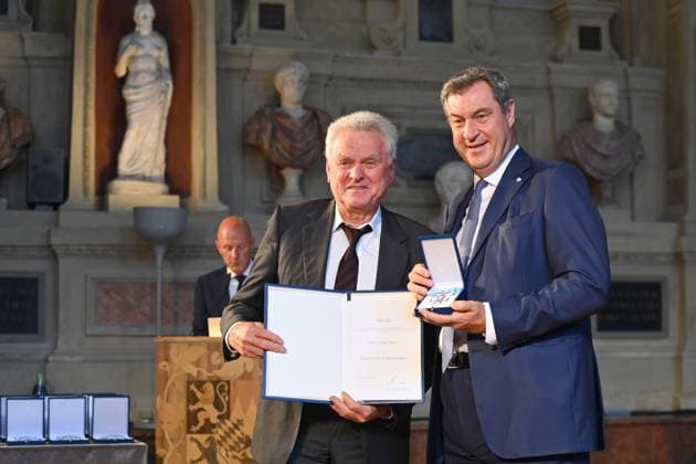 Sepp MAIER Former soccer goalkeeper, Markus SOEDER State Premier of Bavaria and CSU Chairman Award of the Bavarian Order of Merit in the Antiquariat of the Residence in Munich on 10 07 2024