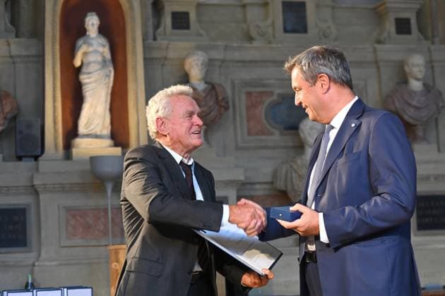 Sepp MAIER Former soccer goalkeeper, Markus SOEDER State Premier of Bavaria and CSU Chairman Award of the Bavarian Order of Merit in the Antiquariat of the Residence in Munich on 10 07 2024