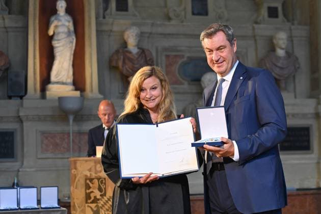 Tatjana POKORNY, Markus SOEDER State Premier of Bavaria and CSU Chairman Bavarian Order of Merit Award Ceremony in the Antiquariat of the Residence in Munich on 10 07 2024
