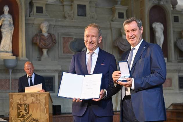 Tilmann SCHOEBERL Journalist,Moderator , Markus SOEDER State Premier of Bavaria and CSU Chairman Award of the Bavarian Order of Merit in the Antiquariat of the Residence in Munich on 10 07 2024
