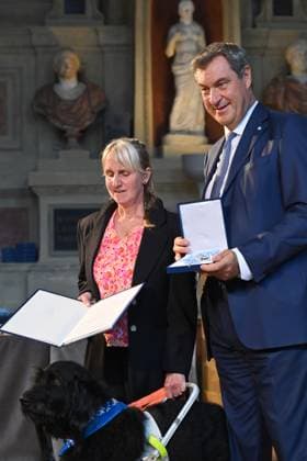 Bettina WIRTH, Markus SOEDER State Premier of Bavaria and CSU Chairman Award of the Bavarian Order of Merit in the Antiquariat of the Residence in Munich on 10 07 2024
