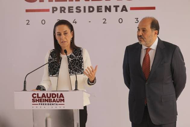 Claudia Sheinbaum News Conference Incoming President of Mexico, Claudia Sheinbaum Pardo announces Lazaro Cardenas Batel (R) as Head of the Office of the Presidency during a briefing conference. on July 11, 2024 in Mexico City, Mexico. (Photo by Ian Robles Eyepix Group) Copyright: xIanxRobles xEyepixxGroupx EL_11072024_125883JPEG