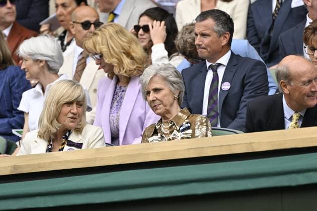 Tennis Wimbledon 2024 The Duchess of Gloucester Birgitte in the Royal Box Tennis Wimbledon 2024 England 12 07 2024 ChrysleneCaillaud Panoramic 