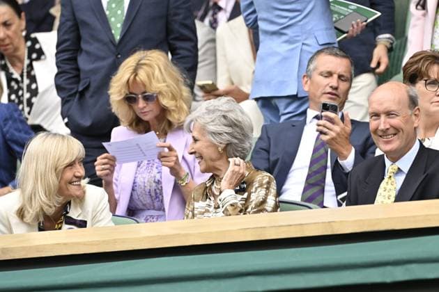 Tennis Wimbledon 2024 The Duchess of Gloucester Birgitte in the Royal Box Tennis Wimbledon 2024 England 12 07 2024 ChrysleneCaillaud Panoramic 