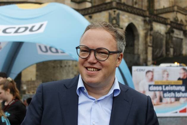 Erfurt, 12.07.2024 Wahlkampfauftakt der CDU Thüringen auf dem Erfurter Domplatz zur Landtagswahl am 1. September 2024 in Thüringen. Im Foto Landesvorsitzender und Spitzenkandidat zur Landtagswahl Mario Voigt Foto: Mario Gentzel Thüringen Deutschland *** Erfurt, 12 07 2024 Election campaign kick-off of the CDU Thuringia on Erfurt Cathedral Square for the state election on September 1, 2024 in Thuringia In the photo state chairman and top candidate for the state election Mario Voigt Photo Mario Gentzel Thuringia Germany Copyright: xMarioxGentzelx