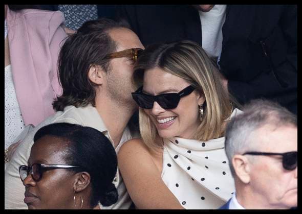 . 12 07 2024. London, United Kingdom. A pregnant Margot Robbie and her husband Tom Ackerley in Centre Court on day twelve of the Wimbledon Tennis Championships in London.  xStephenxLockx xi-Imagesx IIM-25373-0116