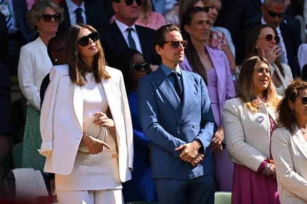 Maria Sharapova At Wimbledon - London Former tennis champion Maria Sharapova (RUS) and Alexander Gilkes attend the women final at the 2024 Wimbledon Championships at the AELTC in London, UK, on July 13, 2024. Photo by Corinne Dubreuil ABACAPRESS.COM London United Kingdom  Copyright: xDubreuilxCorinne ABACAx