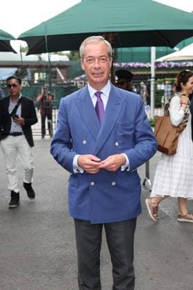 . 14 07 2024. London, United Kingdom.Nigel Farage arriving for the Mens Singles Final on the final day of the Wimbledon Tennis Championships in London.  xStephenxLockx xi-Imagesx IIM-25381-0003