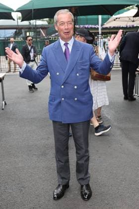 . 14 07 2024. London, United Kingdom.Nigel Farage arriving for the Mens Singles Final on the final day of the Wimbledon Tennis Championships in London.  xStephenxLockx xi-Imagesx IIM-25381-0004