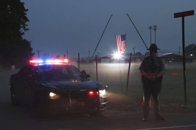 Gunfire during Trump campaign rally Photo taken in the early hours of July 14, 2024, shows an area near the site where shots were fired the previous day at former U.S. President Donald Trump in Butler, Pennsylvania.  A14AA0003134287P