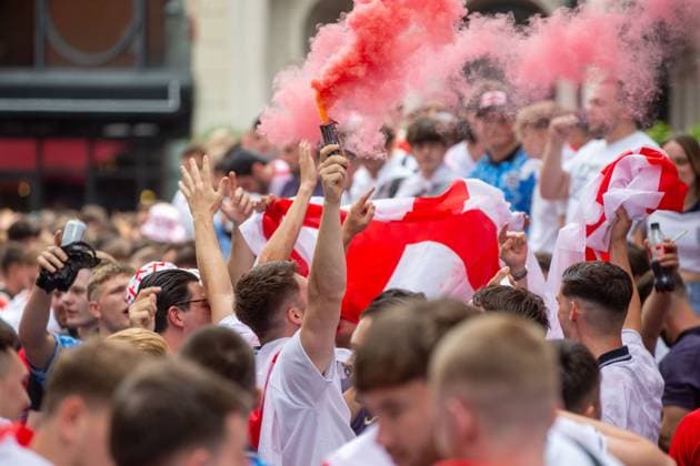 July 14, 2024, London, England, United Kingdom: Fans of England are seen in Leicester Square ahead of UEFA Euro 2024 final match against Spain. London United Kingdom - ZUMAs262 20240714_zip_s262_062 Copyright: xTayfunxSalcix