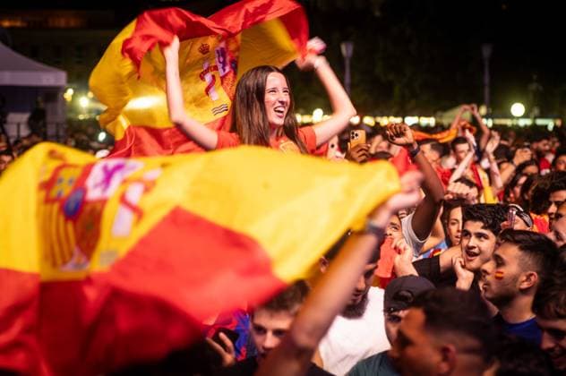 Spanish fans in Stuttgart 20240714 UEFA EURO 2024 Public Viewing Schlossplatz Stuttgart Football Fan Zone Final GB E Spain v England