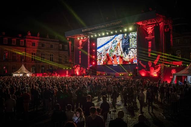 Spanish fans in Stuttgart 20240714 UEFA EURO 2024 Public Viewing Schlossplatz Stuttgart Football Fan Zone Final GB E Spain vs England Cheering Display