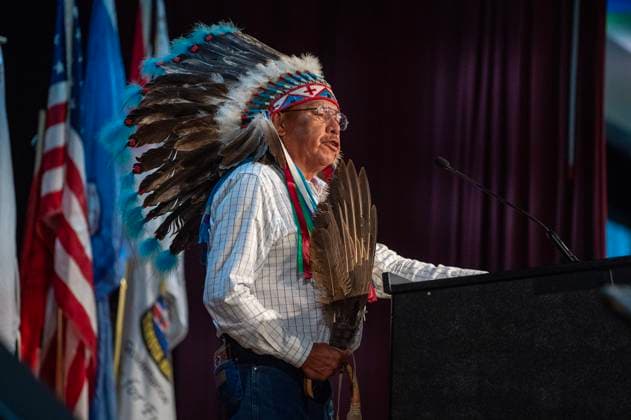 July 15, 2024, Whitecap Dakota Nation, Sk, Canada: Harold Blacksmith speaks during a ceremony where the Government of Canada delivered a formal apology to the 9 Dakota and Lakota First Nations in Canada in Whitecap Dakota Nation, Saskatchewan on Monday, July 15, 2024. Whitecap Dakota Nation Canada  - ZUMAc35_ 20240715_zaf_c35_031 Copyright: xLiamxRichardsx