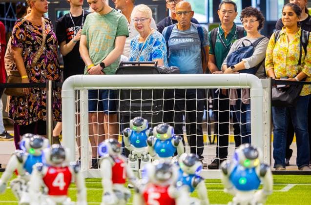 EINDHOVEN - Audience during a practice day in the run-up to the World Cup for Robots: RoboCup 2024. Universities and technology companies from all over the world show what their robots can do in various disciplines. ANP IRIS VAN DEN BROEK netherlands out - belgium out  Copyright: xx x503648170x originalFilename: 503648170.jpg