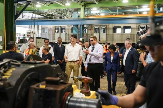July 17, 2024, Toronto, On, CAN: Prime Minister Justin Trudeau, Deputy Prime Minister and Minister of Finance Chrystia Freeland, and Toronto Mayor Olivia Chow visit a Toronto Transit Commission yard in Toronto on Wednesday, July 17, 2024. Toronto CAN  - ZUMAc35_ 20240717_zaf_c35_020 Copyright: xChrisxYoungx