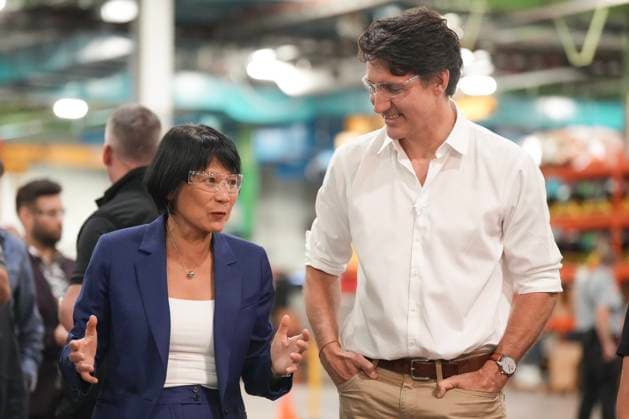 July 17, 2024, Toronto, On, CAN: Prime Minister Justin Trudeau and Toronto Mayor Olivia Chow talk during a visit to a Toronto Transit Commission yard in Toronto, on Wednesday, July 17, 2024. Toronto CAN  - ZUMAc35_ 20240717_zaf_c35_021 Copyright: xChrisxYoungx