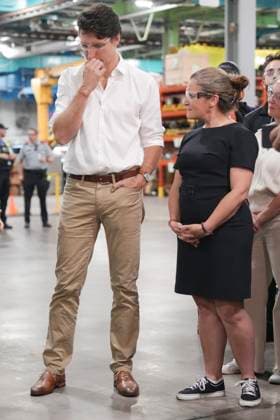July 17, 2024, Toronto, On, CAN: Prime Minister Justin Trudeau stands alongside Deputy Prime Minister and Minister of Finance Chrystia Freeland, during a visit to a Toronto Transit Commission yard in Toronto, on Wednesday, July 17, 2024. Toronto CAN  - ZUMAc35_ 20240717_zaf_c35_032 Copyright: xChrisxYoungx