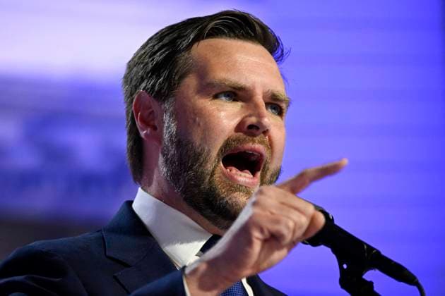 Republican Vice Presidential nominee JD Vance speaks during the 2024 Republican National Convention at Fiserv Forum in Milwaukee, Wisconsin with his grandchildren on Wednesday, July 17, 2024. The third day of the convention is expected to focus on national security and foreign policy.  MIL20240717353 MATTxMARTON