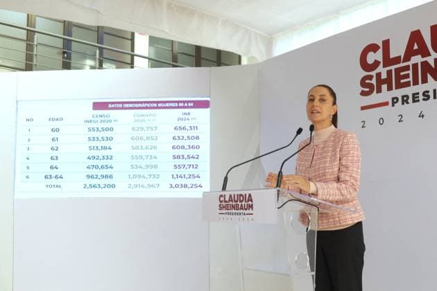 Claudia Sheinbaum Holds A Press Conference - Mexico City President-elect Claudia Sheinbaum Pardo speaks about the demographic data of women between 60 to 64 years old during a briefing conference at her transition house located in Iztapalapa. Mexico City, Mexico, July 17, 2024. Photo by Ismael Rosas Eyepix Group ABACAPRESS.COM Mexico City Mexico  Copyright: xRosasxIsmael Eyepix ABACAx