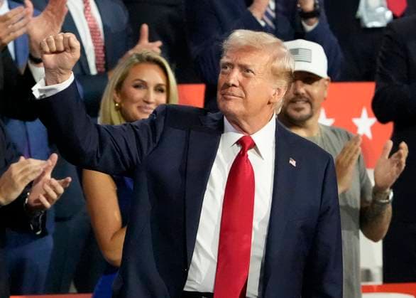 Republican Presidential nominee and former President Donald Trump arrives at the 2024 Republican National Convention at Fiserv Forum in Milwaukee, Wisconsin on Thursday, July 18, 2024. The theme of the final day is Make America Great Again, with former President Donald Trump as the featured speaker.  MIL20240718726 DAVIDxBANKS