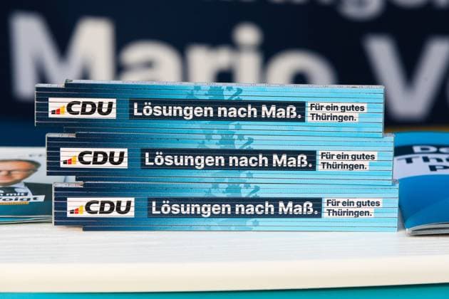 CDU Mitteldeutschland Merrane Meerane, 18.7.2024 - Wahlkampfauftakt mit Mario Voigt, Friedrich Merz und Michael Kretschmer (alle CDU) im Romantikhotel Schwanefeld in Meerane Foto: Matthias Gränzdörfer Thüringen Germany *** CDU Central Germany Merrane Meerane, 18 7 2024 Election campaign kick-off with Mario Voigt, Friedrich Merz and Michael Kretschmer all CDU at the Romantikhotel Schwanefeld in Meerane Photo Matthias Gränzdörfer Thuringia Germany Copyright: xMatthiasxGränzdörferx