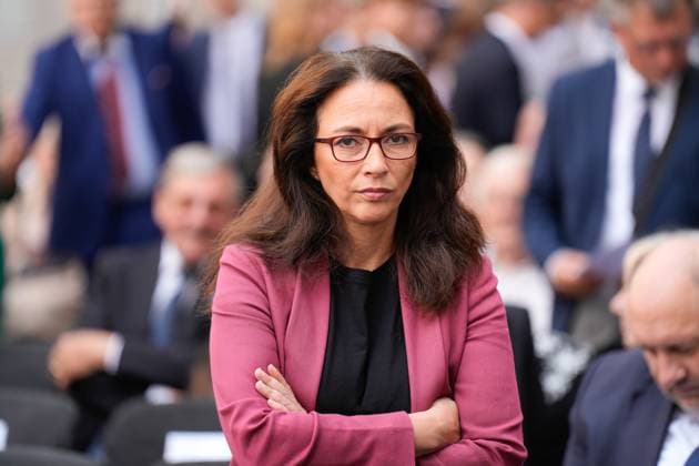 Feierstunde 20. Juli 2024, Yasmin Fahimi, DGB Feierstunde am 20. Juli 2024 - 80. Jahrestag des Attentats- und Umsturzversuchs gegen Hitler im Ehrenhof des Bendlerblocks in Berlin. Yasmin Fahimi, Vorsitzende des Deutschen Gewerkschaftsbundes Berlin Berlin GER *** Ceremony July 20, 2024, Yasmin Fahimi, DGB Ceremony on July 20, 2024 80th anniversary of the assassination and attempted coup against Hitler in the courtyard of honor of the Bendlerblock in Berlin Yasmin Fahimi, Chairwoman of the German Trade Union Confederation Berlin GER