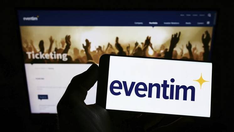 Stuttgart, Germany, 05 21 2022 Person Holding Smartphone With Logo of German Ticketing Company CTS Eventim AG Co KGaA ON Screen in Front of Website Focus ON Phone display, Europe Copyright: imageBROKER TimonxSchneider ibliqx10688291.jpg