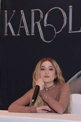 July 24, 2024, Mexico City, Ciudad de Mexico, Mexico: Mexican singer Karol Sevilla speaks during a press conference for Ã¢â‚¬ËœLuminova TourÃ¢â‚¬â ¢ and promote her single Cenicienta at Belair Unique Mexico City Hotel. on July 24, 2024 in Mexico City, Mexico. Mexico City Mexico - ZUMAe321 20240724_zea_e321_012 Copyright: xYamakxPerea xEyepixxGroupx