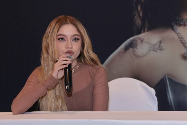 July 24, 2024, Mexico City, Ciudad de Mexico, Mexico: Mexican singer Karol Sevilla speaks during a press conference for Ã¢â‚¬ËœLuminova TourÃ¢â‚¬â ¢ and promote her single Cenicienta at Belair Unique Mexico City Hotel. on July 24, 2024 in Mexico City, Mexico. Mexico City Mexico - ZUMAe321 20240724_zea_e321_016 Copyright: xYamakxPerea xEyepixxGroupx