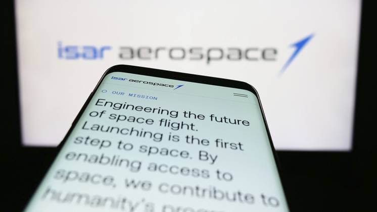 Stuttgart, Germany, 04-02-2023: Mobile phone with website of company Isar Aerospace Technologies GmbH on screen in front of business logo. Focus on top-left of phone display, Europe *** Stuttgart, Germany, 04 02 2023 Mobile Phone With Website of Company Isar Aerospace Technologies GmbH ON Screen in Front of Business Logo Focus ON Top left of Phone display, Europe Copyright: imageBROKER TimonxSchneider ibliqx10709340.jpg