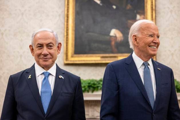 Bilder des Jahres 2024, News 07 Juli News Themen der Woche KW 30 News Bilder des Tages DC: US President Joe Biden meets with Israeli Prime Minister Bejamin Netanyahu at the White House US President Joe Biden meets with Israeli Prime Minister Benjamin Netanyahu for a bilateral meeting in the Oval Office at the White House on July 25, 2024 in Washington, D.C. (Photo by Samuel Corum Pool ABACAPRESS.COM) Washington The White House DC United States  Copyright: xPool ABACAx