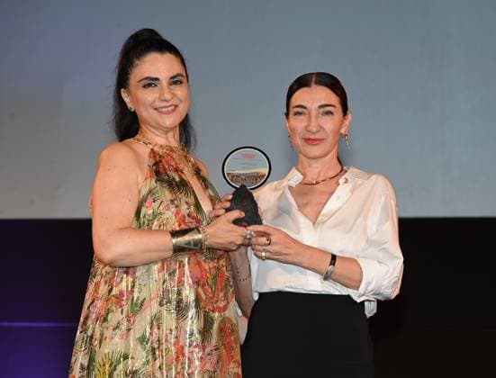 Taormina,Italy TAOMODA 2024 fashion shows show stylists Teatro Antico In the photo:Elisabetta Franchi Tao Award with Agata Patrizia Saccone President TAOMODA WEEk  Copyright: xNickxZonnax xipa-agency.netx xNickxZonnax IPA_Agency_IPA48278068