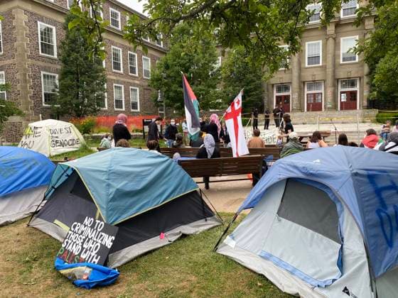 July 29, 2024, Halifax, Ns, CANADA: A pro-Palestinian encampment is shown in Halifax on Monday July 29, 2024. Students and faculty who are participating in the encampment at Halifax s Dalhousie University are vowing to stay until their demands are met despite the school s notice to vacate its downtown campus. Halifax CANADA  - ZUMAc35_ 20240729_zaf_c35_078 Copyright: xLyndsayxArmstrongx