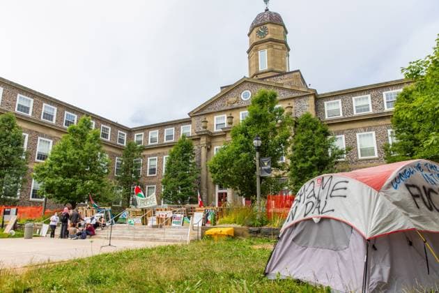 July 29, 2024, Halifax, Ns, Canada: A pro-Palestinian encampment on the steps of the Dalhousie University administration building is shown three days after the school issued a trespass notice ordering protesters leave the site and take their possessions with them, in Halifax on Monday, July 29, 2024. Halifax Canada  - ZUMAc35_ 20240729_zaf_c35_117 Copyright: xKellyxClarkx