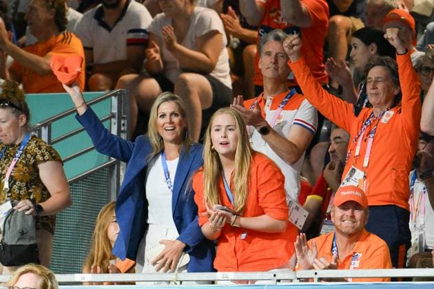 Paris 2024 - Handball - Dutch Royals In The Stands (L to R) Princess Alexia of the Netherlands, Queen Maxima of the Netherlands, Princess Catharina-Amalia of the Netherlands and King Willem-Alexander of the Netherlands at the handball match between Netherlands and Spain on Day 4 of the Paris 2024 Summer Olympic Games at South Paris Arena on July 30, 2024 in Paris, France. Photo by Robin Utrecht ABACAPRESS.COM Paris France  Copyright: xZabulonxLaurent ABACAx