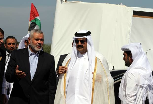 Palestinian Prime Minister in Gaza Strip, Ismail Haniyeh with the Emir of Qatar Sheik Hamad bin Khalifa al-Thani arrive to attend the opening ceremony for housing project in the southern Gaza Strip town of Khan Yunis (FILES) Palestinian Prime Minister in Gaza Strip, Ismail Haniyeh with the Emir of Qatar Sheik Hamad bin Khalifa al-Thani arrive to attend the opening ceremony for housing project in the southern Gaza Strip town of Khan Yunis, October 23, 2012. The Emir of Qatar entered the Gaza Strip on Tuesday for a visit that broke the isolation of it Islamist rulers, Hamas, but disappointed Israel and mainstream Palestinian leaders in the West Bank. Iran s Revolutionary Guards said July 31, 2024 that the chief of the Palestinian Hamas milita Copyright: xapaimagesxAshrafxAmraxx xapaimagesx