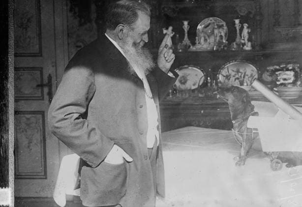 RECORD DATE NOT STATED Erhardt and his War Dog, 1917. Shows German inventor and industrialist Heinrich Ehrhardt (1840-1928) with his dachshund dog pulling a toy gun carriage. Copyright:xHeritagexArt HeritagexImagesxBainxNewsxServicex IMAGO, ! ACHTUNG: AUFNAHMEDATUM GESCHÄTZT!  Copyright:HeritagexArt HeritagexImagesxBainxNewsxServicex IMAGO