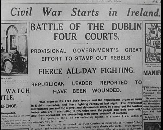 RECORD DATE NOT STATED Newspaper Headline Civil War Starts in Ireland , 1922. From Time to Remember - Sitting Still And Going Slowly, 1922 (Reel 4); a review of events in 1922 including Irish Troubles, war between Greece and Turkey and developments in aviation and radio. Copyright:xBritishxPathexLtd HeritagexImagesxBritishxPathexLtdx IMAGO, ! ACHTUNG: AUFNAHMEDATUM GESCHÄTZT!  Copyright:BritishxPathexLtd HeritagexImagesxBritishxPathexLtdx IMAGO