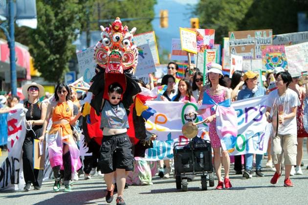 Canada: Vancouver Pride Parade 2024 Vancouver Pride Parade 2024 at Concord Pacific Place. The largest Pride Parade in Western Canada, and one of the biggest in North America, welcoming roughly 150 entries. Vancouver BC Canada Copyright: MazyarxAsadi