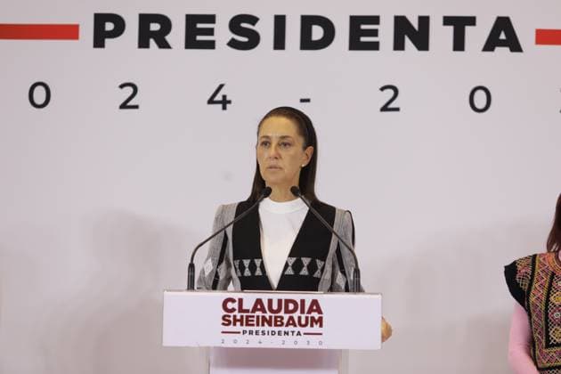 Claudia Sheinbaum Pardo, Mexico s elected candidate, speaking during a press conference after meeting with Governors of the Northeast Region. on August 5, 2024 in Mexico City, Mexico. Mexico City Mexico - ZUMAe321 20240805_zia_e321_003 Copyright: xIanxRoblesx