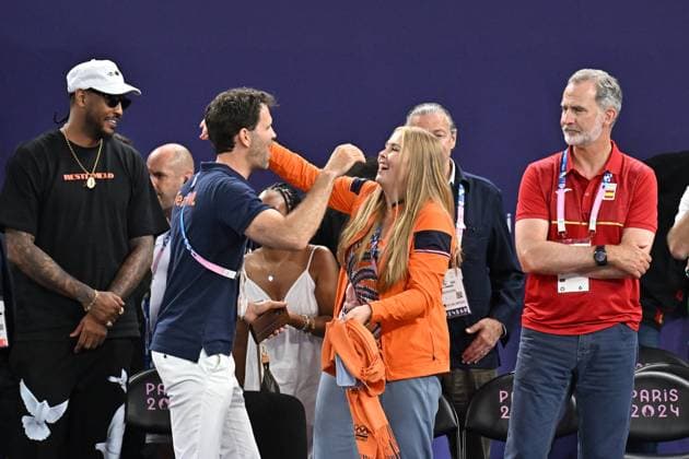 Paris 2024 - Royals Attend Basketball 3x3 Final - Pierre King Felipe VI of Spain and Princess Catharina-Amalia Beatrix of the Netherlands during Men s Gold Medal Game of the 3x3 Basketball between France and Netherlands on La Concorde 1 during the Paris 2024 Olympics Games on August 5, 2024 in Paris, France. Photo by Laurent Zabulon ABACAPRESS.COM Paris France  Copyright: xZabulonxLaurent ABACAx
