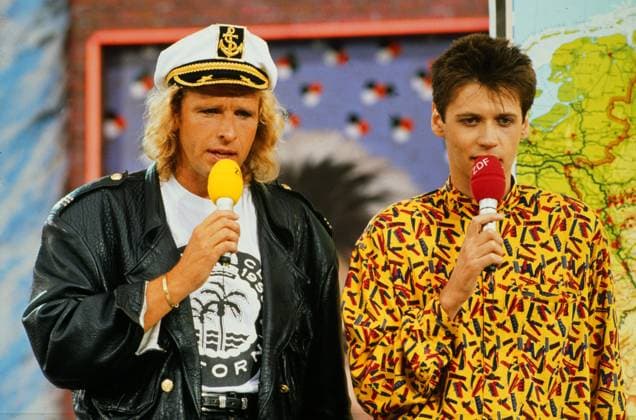 Die 2 im Zweiten, ZDF Nachmittagsshow von der Internationalen Funkausstellung, IFA in Berlin, 1989, Moderation: Thomas Gottschalk und Günther Jauch Copyright: HartwigxValdmanis Nur redaktionelle Nutzung. Editorial usage only. VAL_7205003764