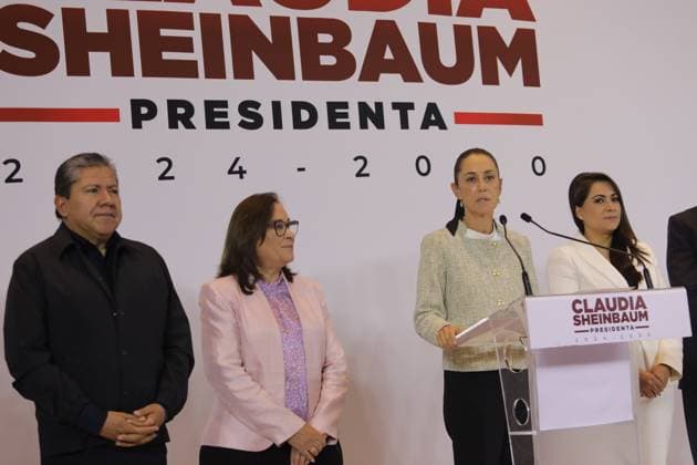 Claudia Sheinbaum Pardo, elected candidate of Mexico, accompanied by governors David Monreal, Governor of Zacatecas; RocoÂ­o Nahle, Governor-elect of Veracruz; Tere Jimenez, Governor of Aguas Calientes during a press conference to announce that a public work project will be carried out per state. on August 6, 2024 in Mexico City, Mexico. Mexico City Mexico - ZUMAe321 20240806_zia_e321_004 Copyright: xIanxRoblesx