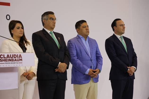 Governors Tere Jimenez, Governor of Aguas Calientes; Amo rico Villarreal, Governor of Tamaulipas; Ricardo Gallardo, Governor of San Luis PotosoÂ­; Manolo Jimenez, Governor of Coahuila during Claudia Sheinbaum Pardo, elected candidate of Mexico, press conference to announce that a public work project will be carried out per state. on August 6, 2024 in Mexico City, Mexico. Mexico City Mexico - ZUMAe321 20240806_zia_e321_005 Copyright: xIanxRoblesx