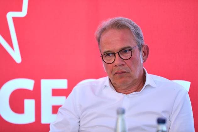 Altenburg, Thüringen, Deutschland, 06.08.2024: Auftakt von SPD-Veranstaltungsreihe Wir müssen reden : Georg Maier, Innenminister von Thüringen und SPD-Landeschef bei einer Veranstaltung mit dem Generalsekretär (nicht im Bild) *** Altenburg, Thuringia, Germany, 06 08 2024 Kick-off of SPD event series We need to talk Georg Maier, Minister of the Interior of Thuringia and SPD state leader at an event with the Secretary General not pictured Copyright: xdtsxNachrichtenagenturx dts_44271