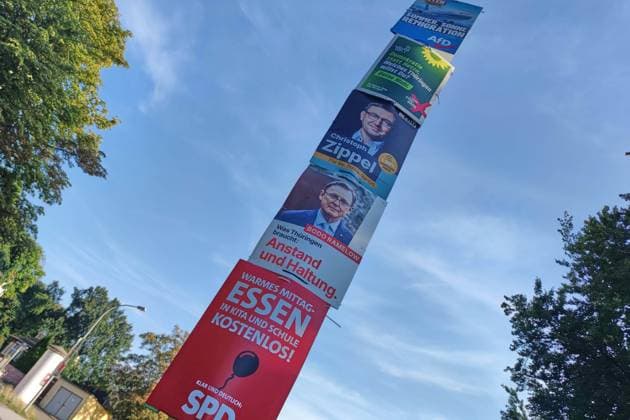 Altenburg, Thüringen, Deutschland, 06.08.2024: Wahlplakate zur Landtagswahl: Wahlplakate von SPD, Linken, CDU, Grünen und AfD zur Landtagswahl in Thüringen *** Altenburg, Thuringia, Germany, 06 08 2024 Election posters for the state election Election posters of SPD, Left, CDU, Greens and AfD for the state election in Thuringia Copyright: xdtsxNachrichtenagenturx dts_44289