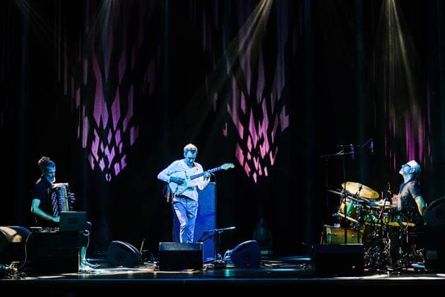 (L-R) French accordionist Vincent Peirani, guitarist Federico Casagrande and drummer Ziv Ravitz perform with Jokers project at the Marathon Music Brno festival in Brno, Czech Republic, August 8, 2024. (CTKxPhoto PatrikxUhlir) CTKPhotoP2024080811218  CTKPhotoP2024080811218