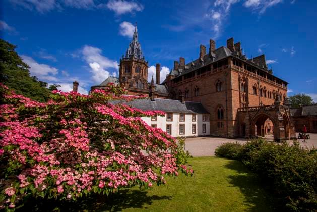 July 6, 2024, Rothesay, Bute, Scotland, United Kingdom: Exterior gardens view of Mount Stuart. Mount Stuart House on the Isle of Bute is built in Gothic Revival style and is the ancestral home of the Marquesses of Bute and the seat of the Stuarts of Bute since 1157. The family are male-line descendants of John Stewart, the illegitimate son of King Robert II of Scotland, the first Stuart King. The Isle of Bute is an island in the Firth of Clyde in Argyll, Scotland. Bute United Kingdom - ZUMAr19_ 20240706_rua_r19_462 Copyright: xRuaridhxStewartx